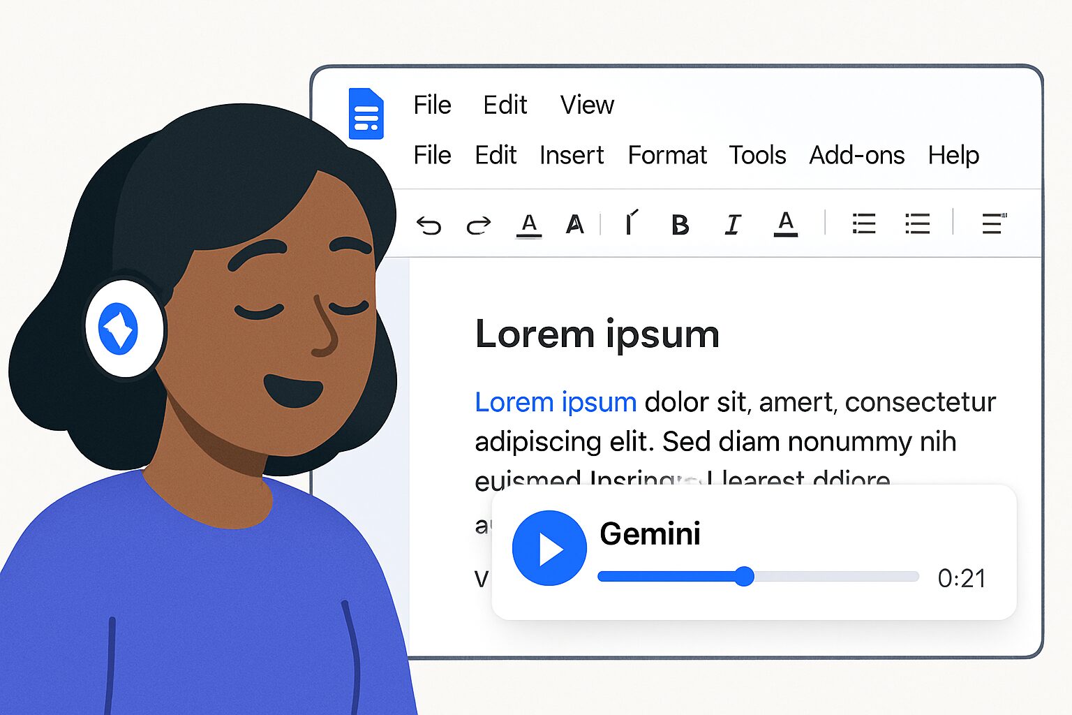 découvrez la nouvelle fonctionnalité de gemini qui permet de lire à voix haute vos documents google docs avec une synthèse vocale de qualité grâce à la technologie 'audio' de google. un outil idéal pour améliorer l’accessibilité et la productivité !
