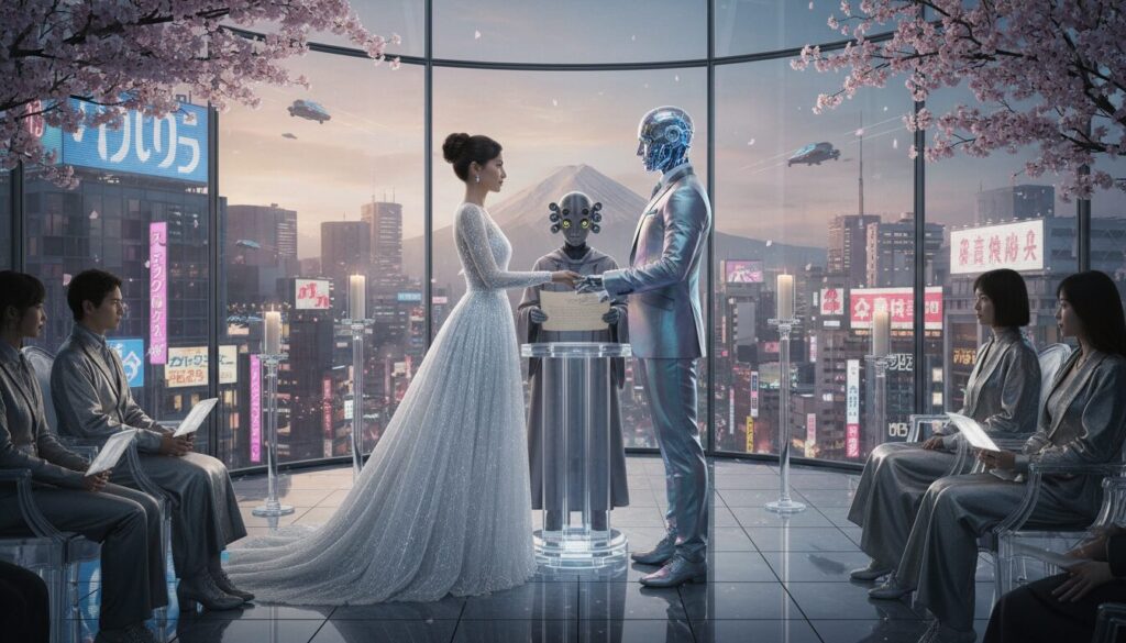 au japon, une femme de 30 ans choisit de se marier avec une intelligence artificielle, illustrant comment l'amour peut dépasser les limites humaines traditionnelles.