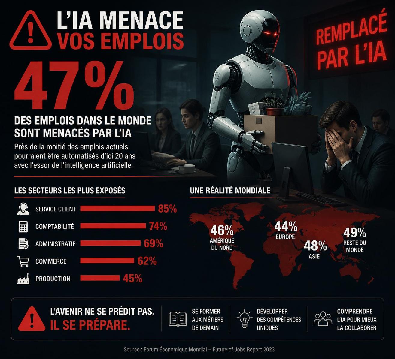 découvrez l'analyse des prédictions alarmistes sur la menace pesant sur 50 % des emplois de cols blancs d'ici cinq ans et explorez les enjeux réels de cette transformation du marché du travail.