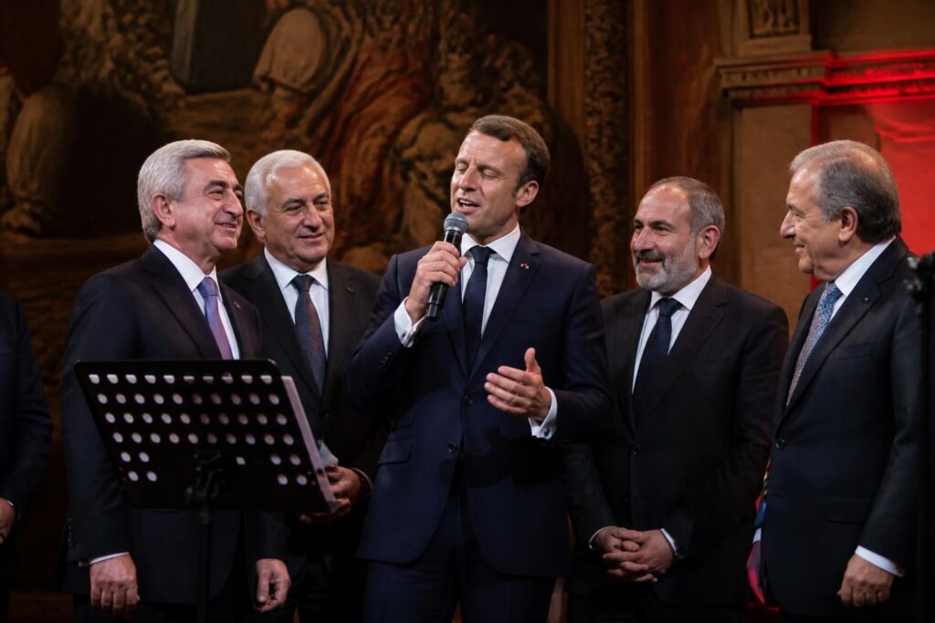 découvrez emmanuel macron interprétant « la bohème » d’aznavour aux côtés des présidents arméniens et du premier ministre, un moment de partage et d'émotion symbolique.