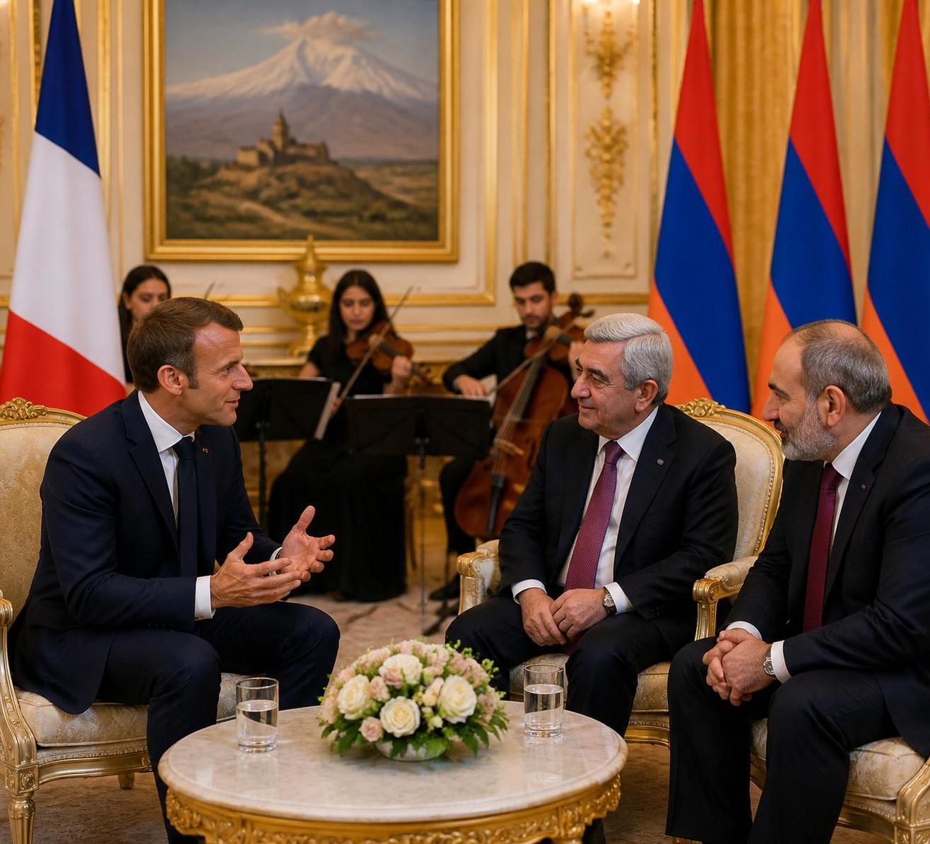 emmanuel macron chante « la bohème » d’aznavour aux côtés des présidents arméniens et du premier ministre, un moment fort d'émotion et de fraternité.
