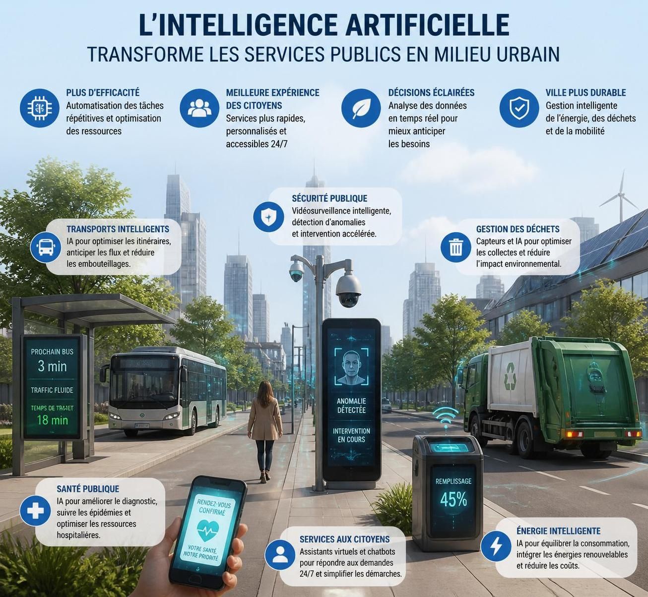 découvrez quatre exemples inspirants d'intelligence artificielle qui transforment et enrichissent les services publics, améliorant ainsi l'efficacité et la qualité des prestations pour les citoyens.