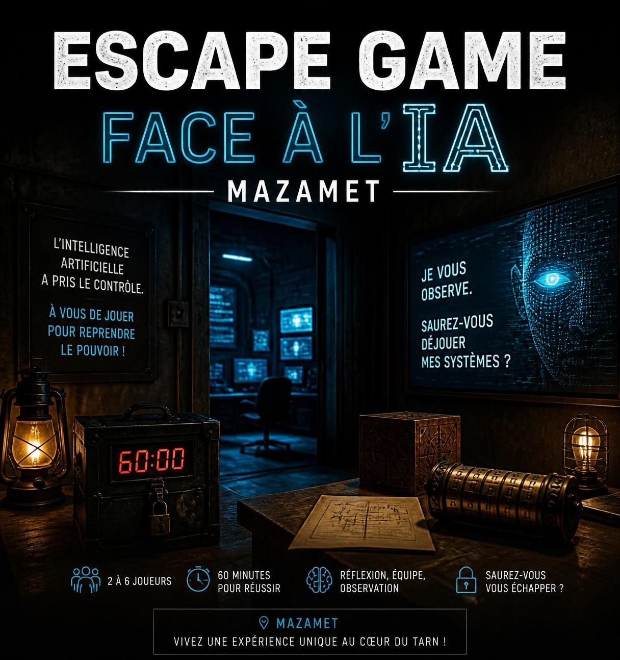 découvrez mazamet à travers un escape game captivant où vous explorerez les mystères passionnants de l'intelligence artificielle. une aventure immersive et ludique vous attend !