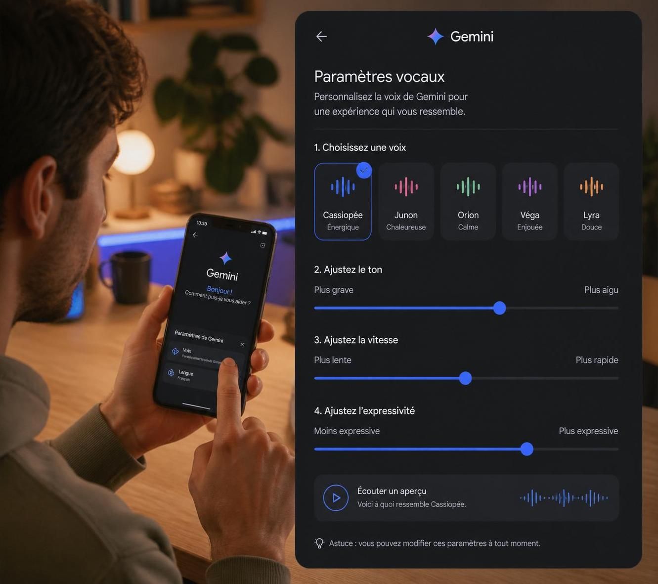 découvrez comment google gemini pourrait bientôt offrir une personnalisation avancée du timbre de ses voix, pour une expérience audio unique et sur mesure.