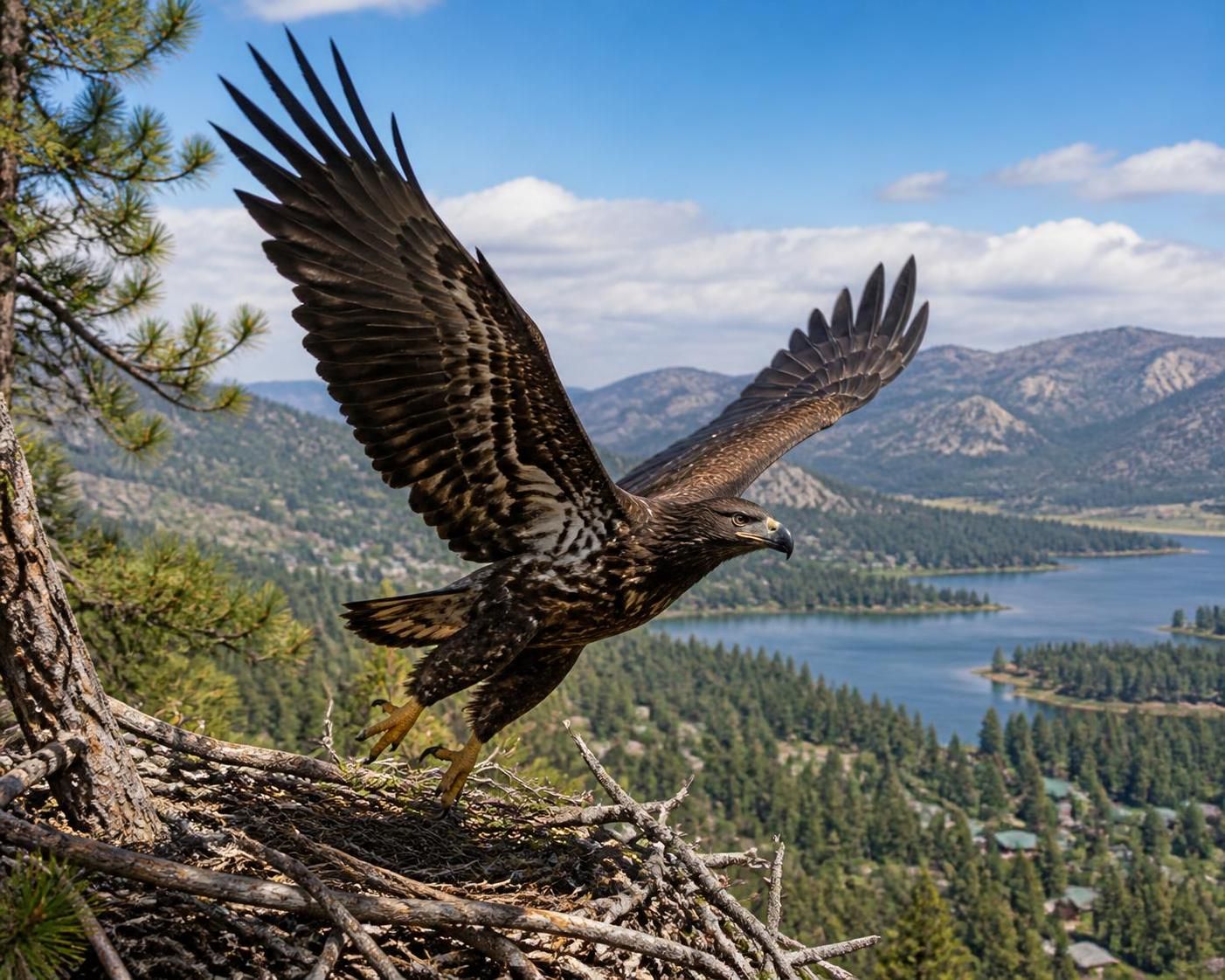 découvrez le départ des aiglons sandy et luna de la vallée de big bear, tandis que shadow savoure une pause bien méritée.