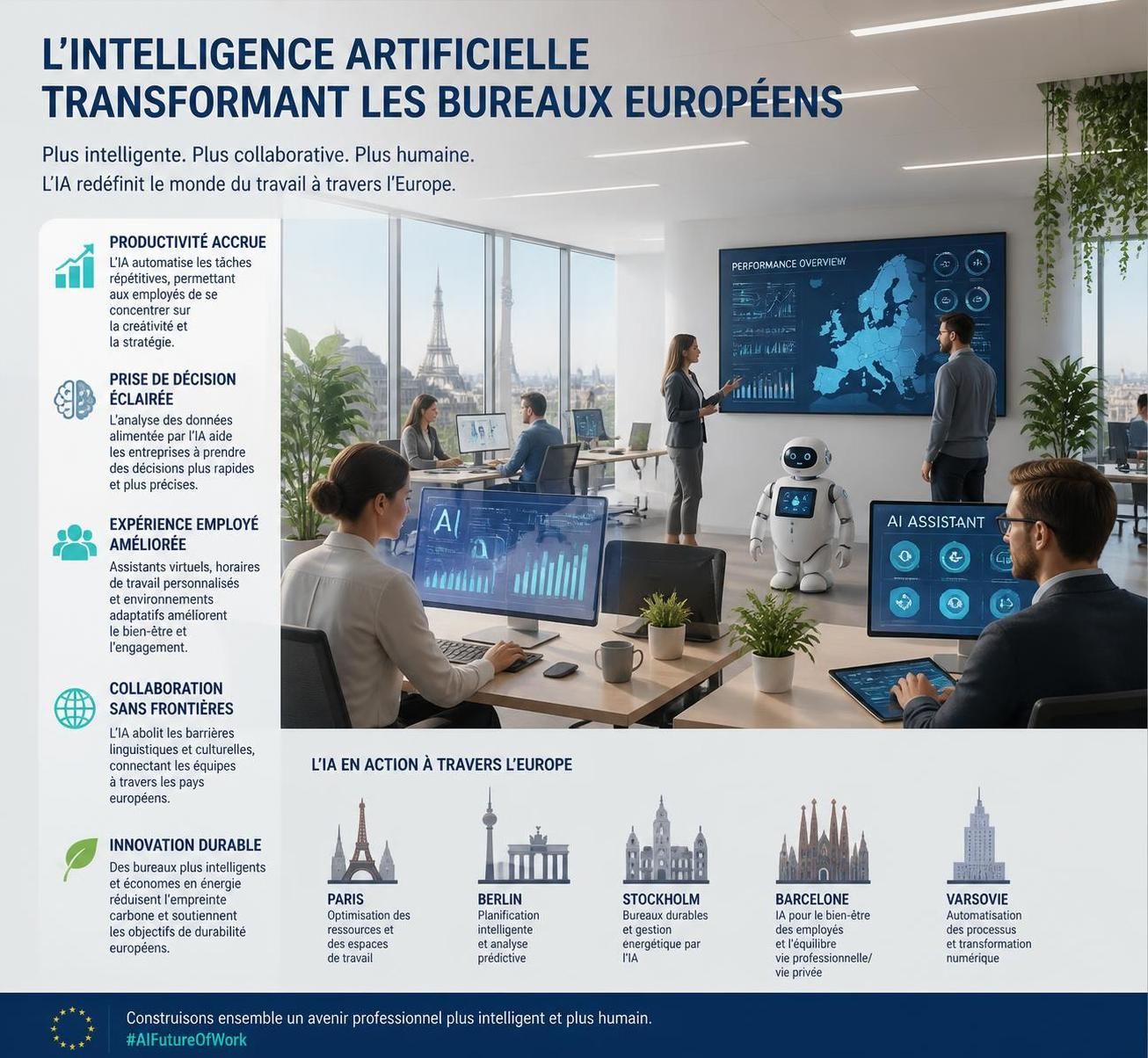 découvrez comment l'intelligence artificielle transforme les bureaux européens, avec des avancées prometteuses et des impacts aux bénéfices nuancés pour les entreprises et employés.