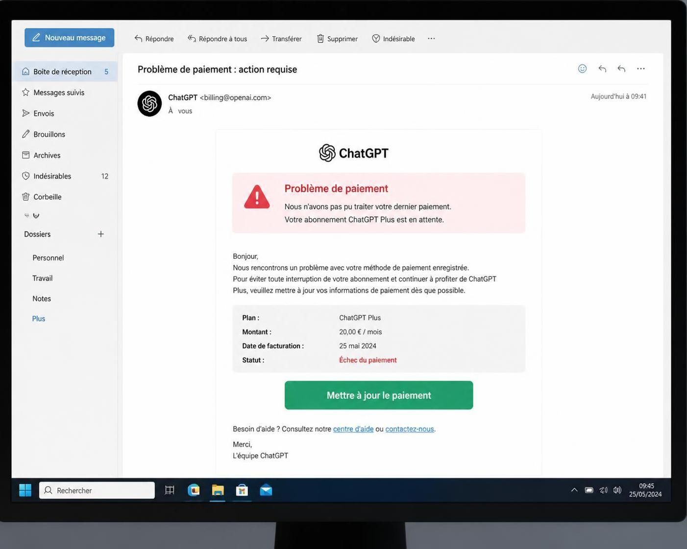 attention aux faux e-mails de facturation chatgpt qui tentent de voler vos identifiants de connexion. apprenez à les reconnaître et protégez-vous contre ces arnaques.