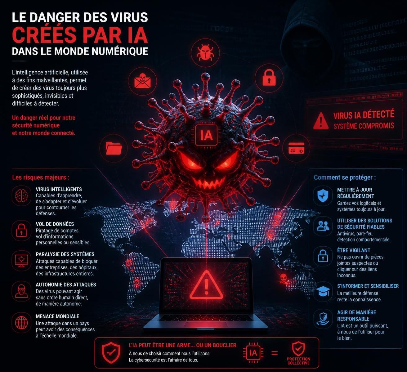 découvrez comment l'intelligence artificielle permet la création de virus inédits, ouvrant une nouvelle ère de menaces numériques et soulevant des défis majeurs en cybersécurité.