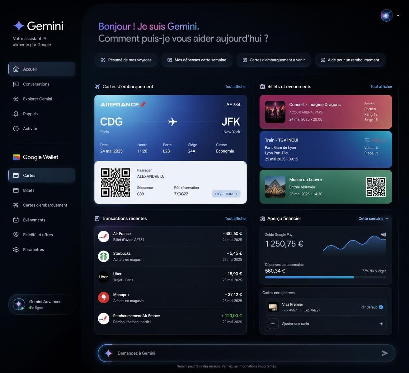 gemini rassemble vos passes, cartes et dépenses google wallet en une seule plateforme pour une gestion simplifiée et centralisée.