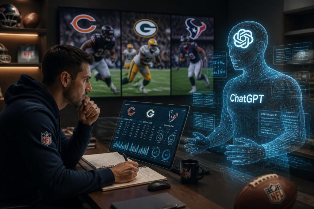 analyse détaillée des choix de paris pour la première semaine de la nfl, comparant les prédictions humaines et celles de chatgpt, avec un focus sur les équipes des bears, packers et texans.