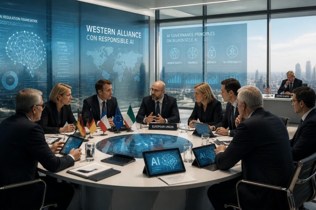 découvrez comment une alliance occidentale se forme pour réguler l'intelligence artificielle tout en excluant les états-unis, afin de définir des règles communes et éthiques.