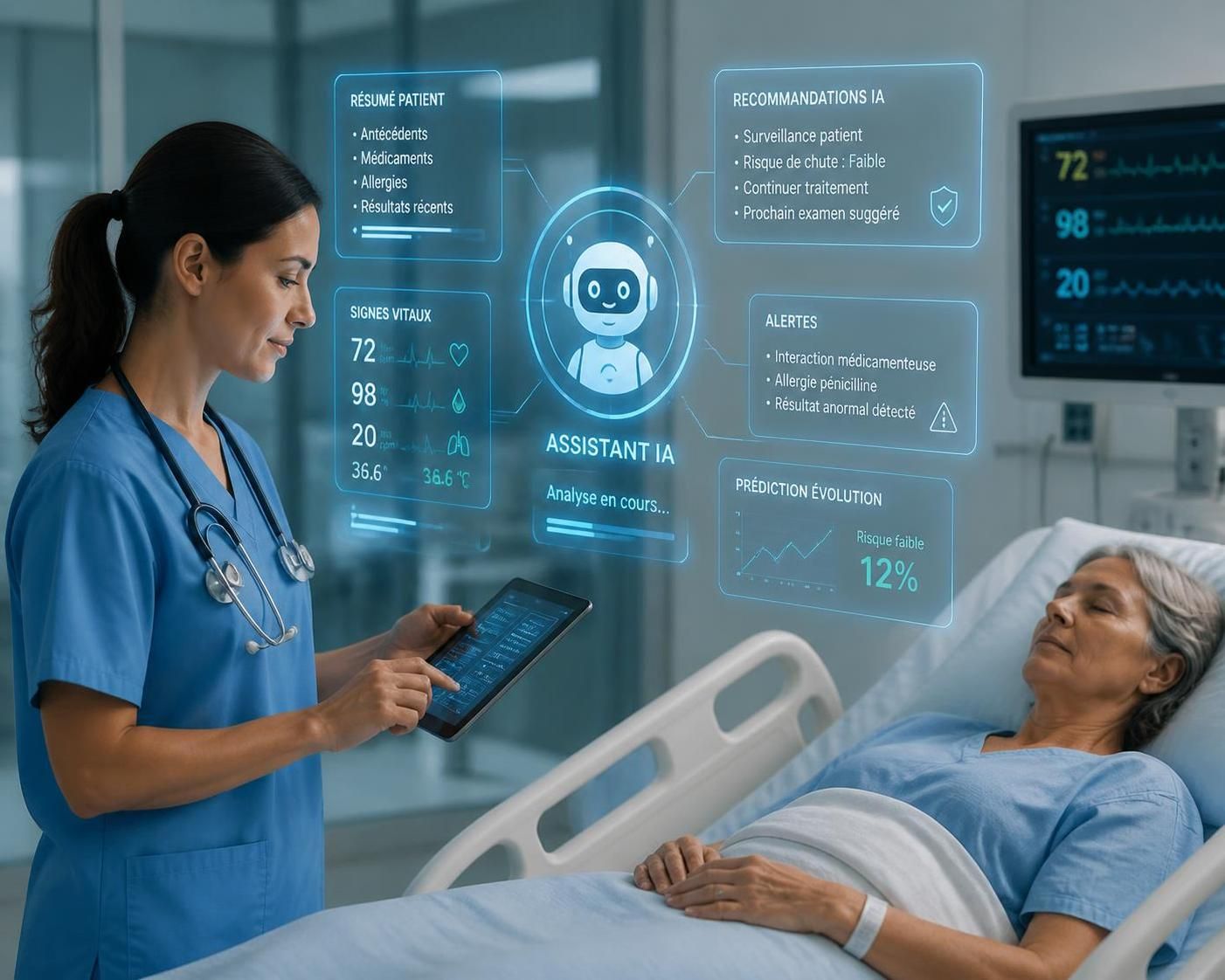 découvrez comment l'intelligence artificielle augmentée transforme les soins hospitaliers en renforçant l'humain, améliorant la prise en charge et l'efficacité dans les hôpitaux.
