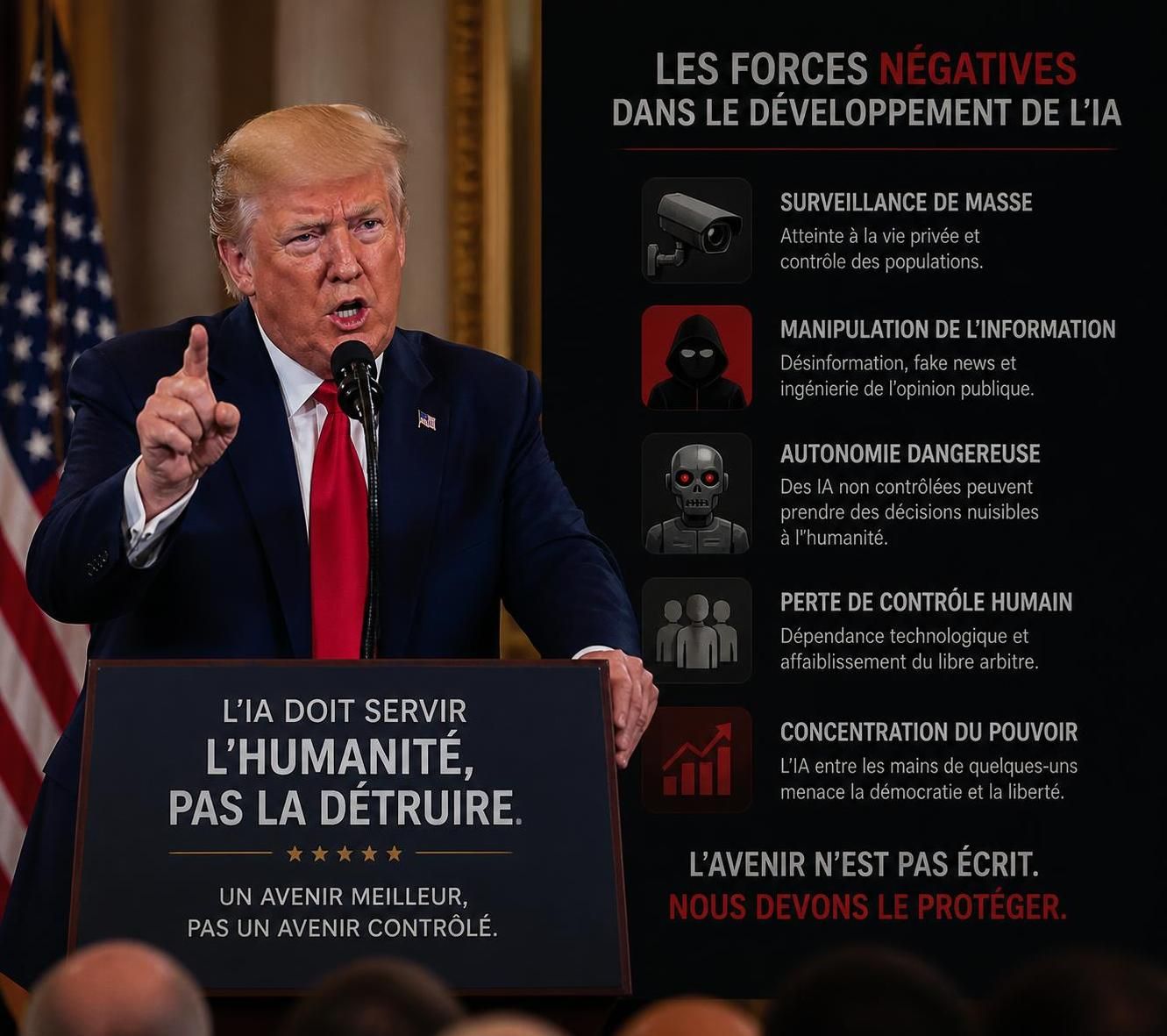 trump rejette fermement les appels à agir, dénonçant des 'forces négatives' et des scénarios qu'il qualifie d'improbables, suscitant un débat intense.