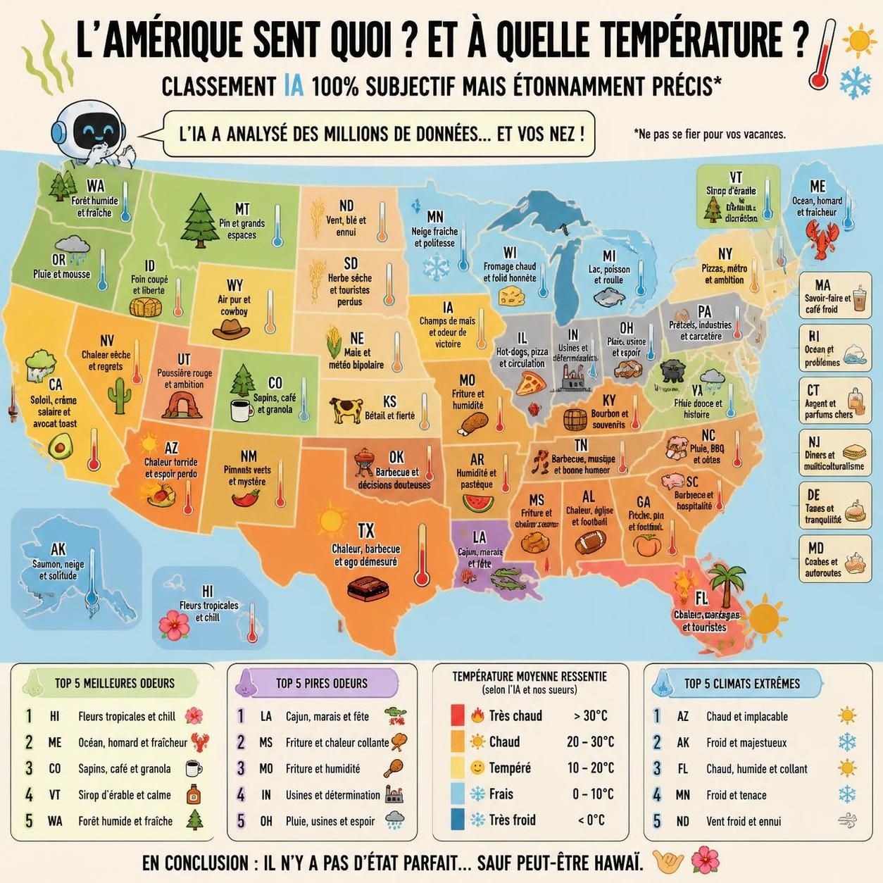 découvrez le classement inédit des états selon leur niveau d'intelligence, leur odeur unique et leur température ambiante, proposé par chatgpt.