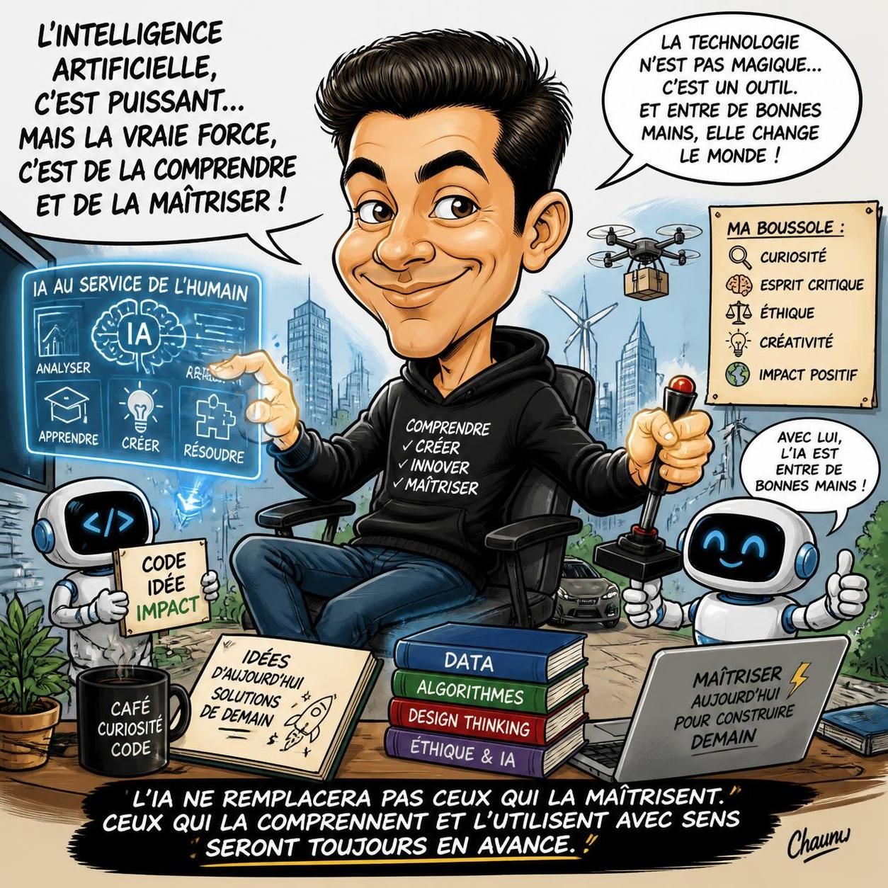 découvrez comment le dessin de chaunu explore les enjeux et défis de l'intelligence artificielle face à notre capacité de contrôle et de maîtrise.