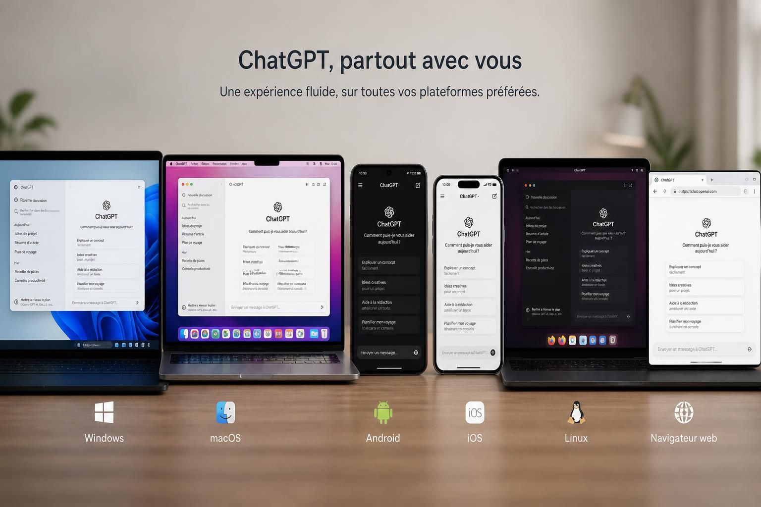 téléchargez gratuitement chatgpt sur windows, macos, android, ios, linux, apk ou utilisez l'application web pour profiter de l'intelligence artificielle partout et à tout moment.